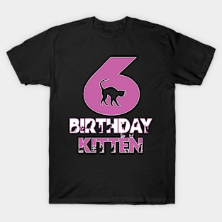 6th Birthday Kitten Girl 6 Years Old Cute Cat Lover Party design T-Shirt